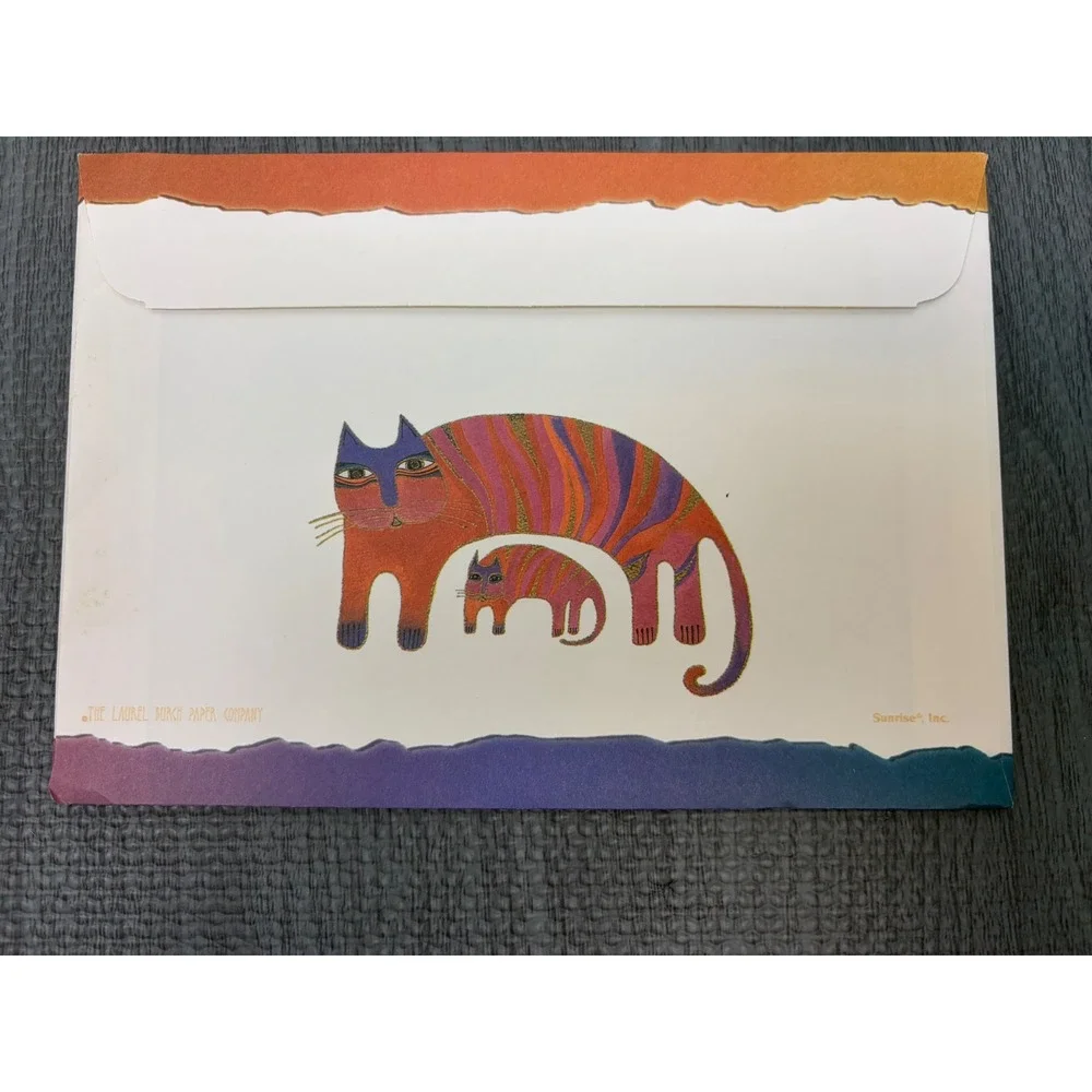 NEW Unused Laurel Burch Greeting Card 5x7 Cat Art Gold Foil Boho Vintage Gift